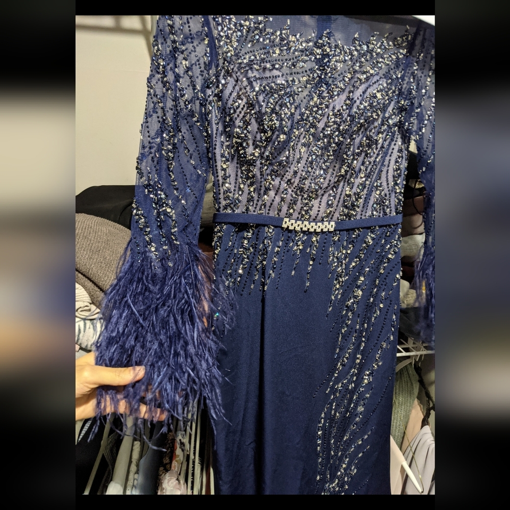 Serene hill Modest gown with feathers size 2/4 like new